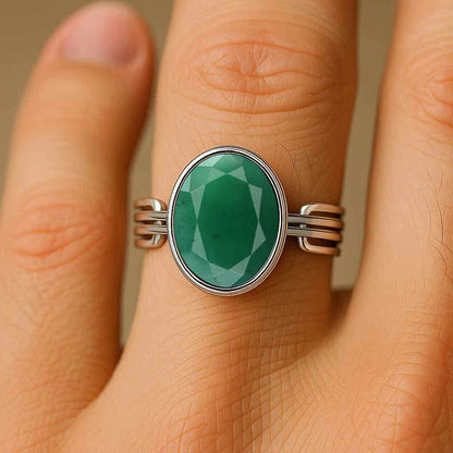 Designer Sterling Silver Emerald Gemstone Ring For Male