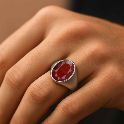 Bold & Stylish 925 Sterling Silver Hessonite Garnet Men’s Ring