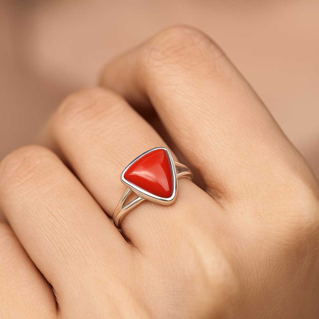 Elegant 925 Silver Natural Red Coral Stone Ring for Her
