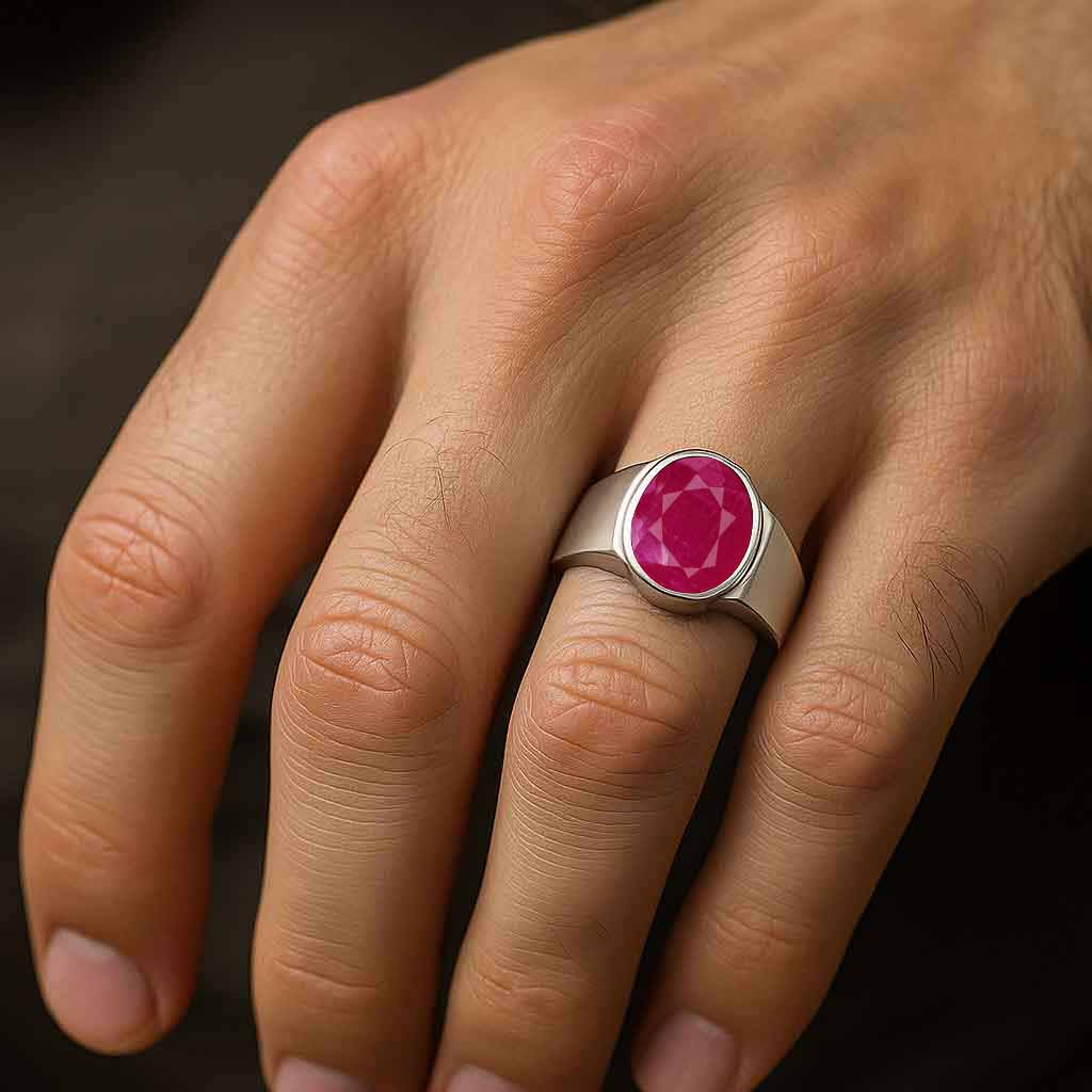Premium Sterling Silver Men's Ruby Stone Ring