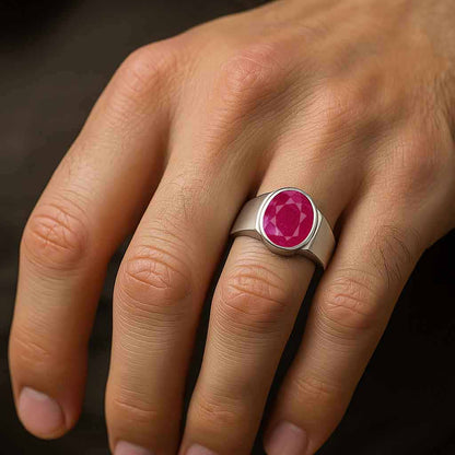 Premium Sterling Silver Men's Ruby Stone Ring