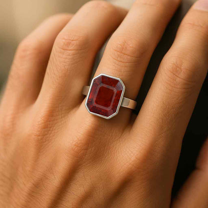 Classic 925 Silver Hessonite Garnet Gemstone Ring for Men