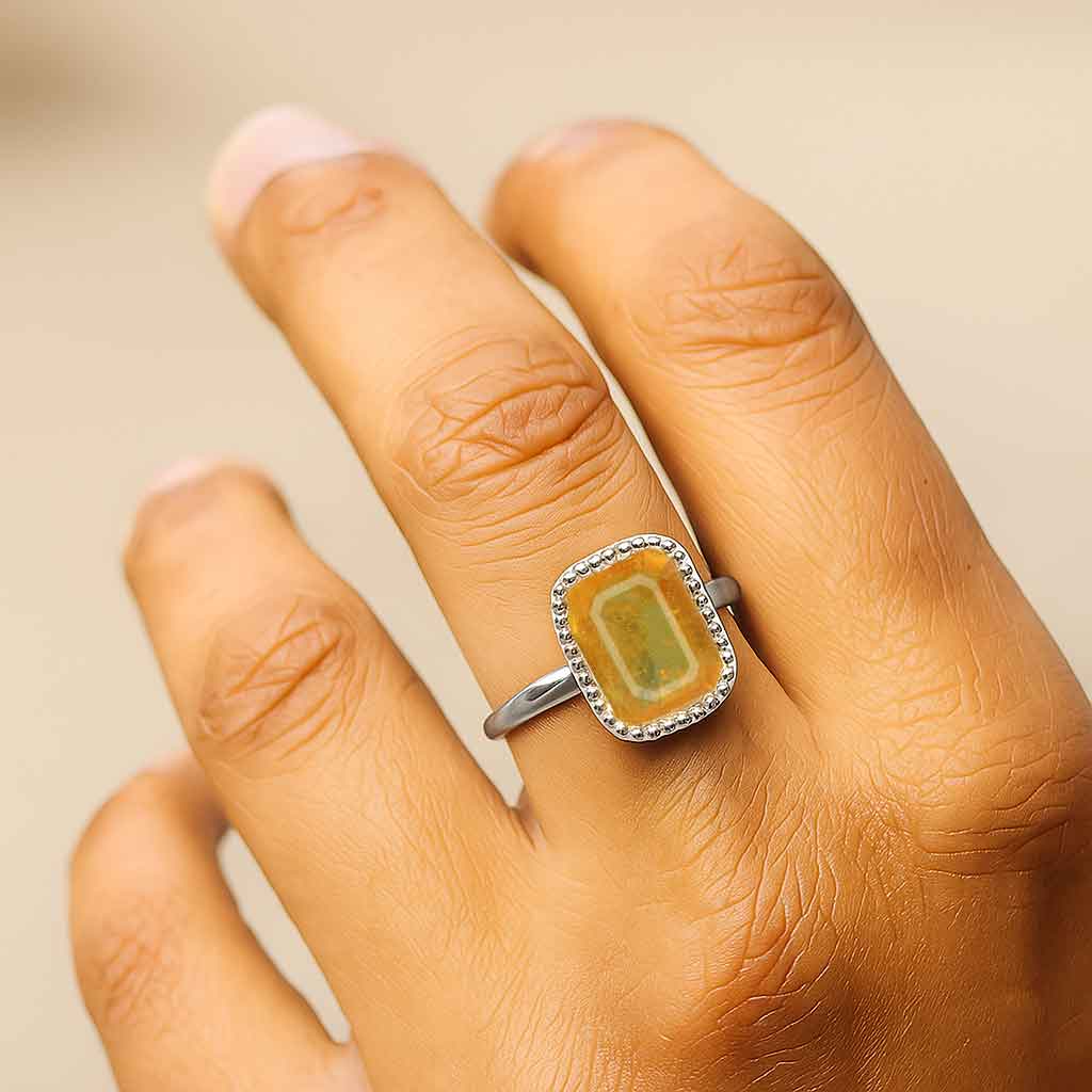Unique Sterling Silver Yellow Sapphire Stone Ring for Men