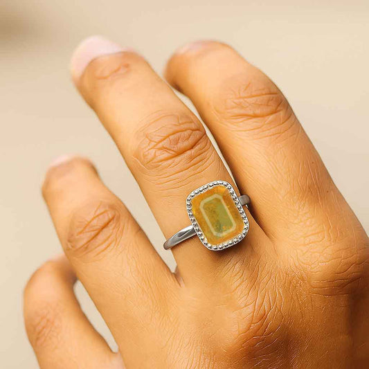 Unique Sterling Silver Yellow Sapphire Stone Ring for Men