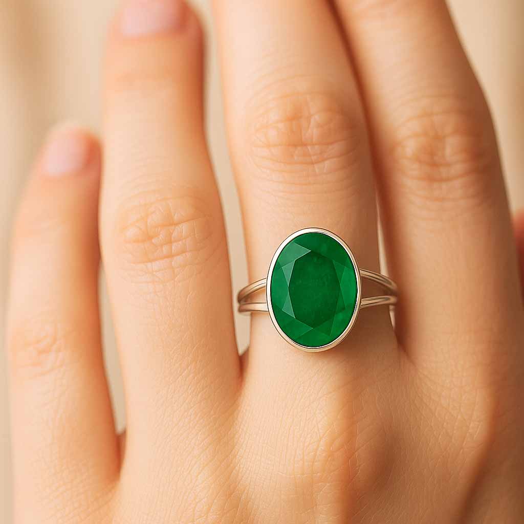 Elegant 925 Silver Emerald Stone Ring for Women