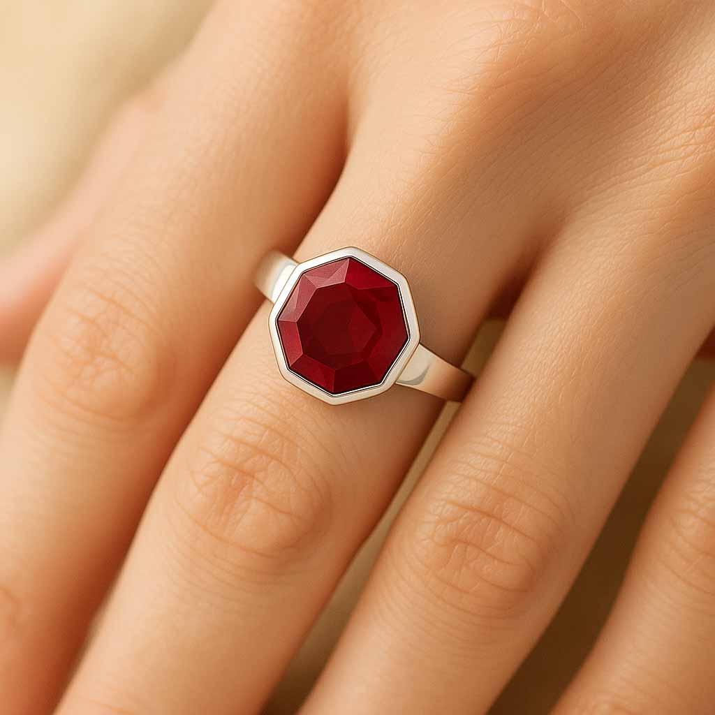 Classic Sterling Silver Ruby Stone Ring for Women