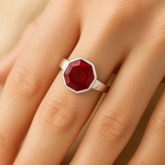 Classic Sterling Silver Ruby Stone Ring for Women
