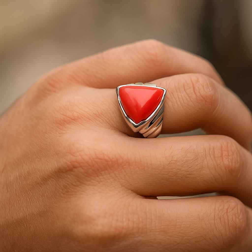 Premium Sterling Silver Original Red Coral Ring for Him