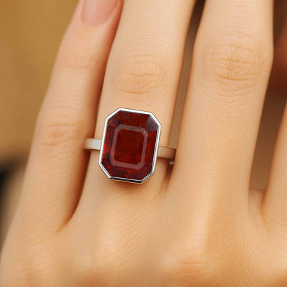 Stylish 925 Silver Hessonite Garnet Gemstone Ring for Female