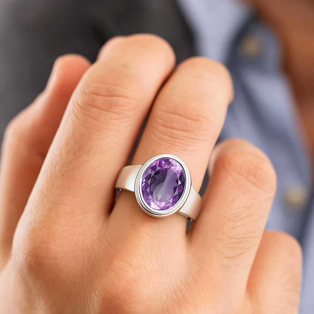 Luxury Handmade 925 Silver Amethyst Ring for Men