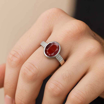 Premium Sterling Silver Hessonite Garnet Ring for Him