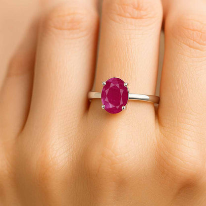 Classic Sterling Silver WoMen's Ruby Stone Ring