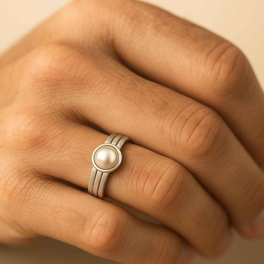 Premium 925 Sterling Silver Men’s Pearl Ring