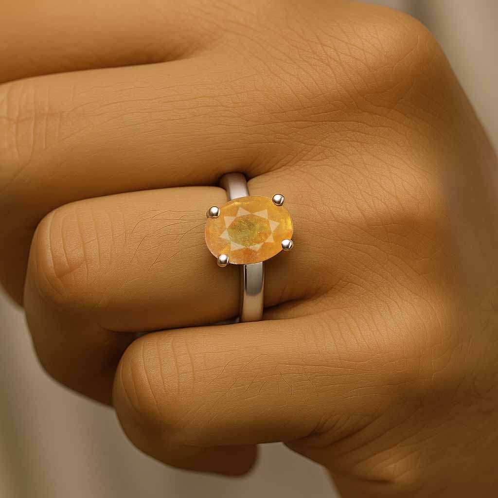 Pure Sterling Silver Yellow Sapphire Stone Ring for Men