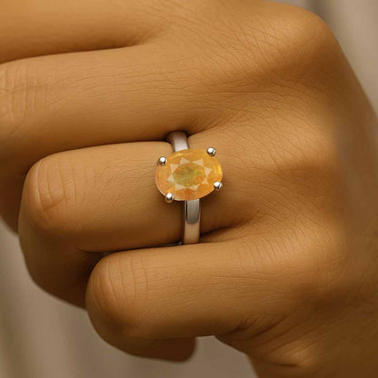 Pure Sterling Silver Yellow Sapphire Stone Ring for Men