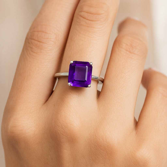 Classic Regal 925 Silver Women's Amethyst Gemstone Ring