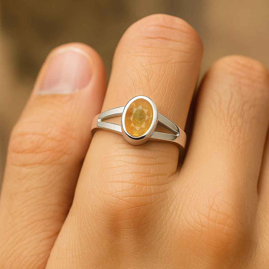 Authentic Vintage 925 Silver Men's Yellow Sapphire Ring