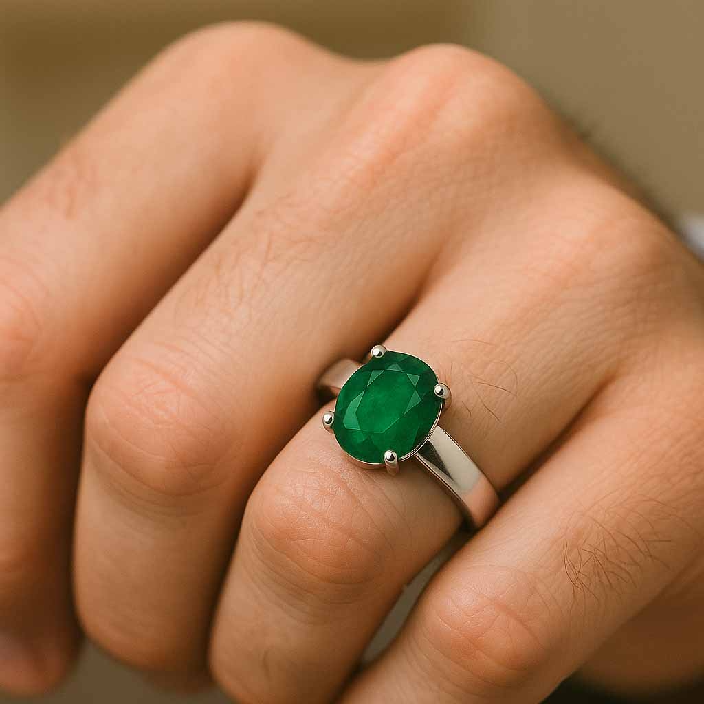 Pure Sterling Silver Emerald Gemstone Ring for Men