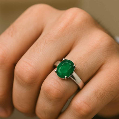 Pure Sterling Silver Emerald Gemstone Ring for Men