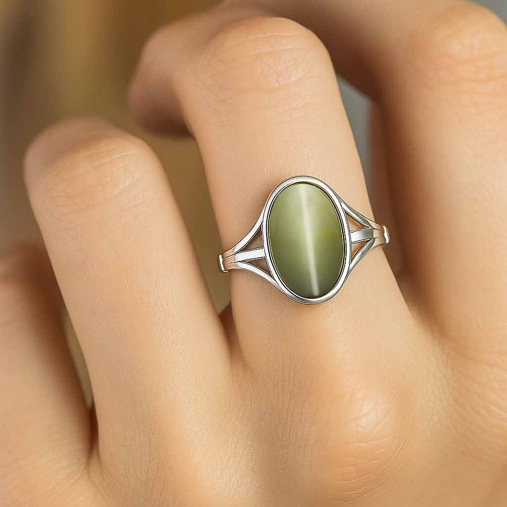 Classic 925 Sterling Silver Women’s Cat’s Eye Gemstone Ring