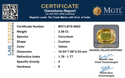Yellow Sapphire (Pukhraj) Gemstone - 3.56 Carats