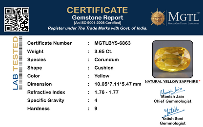 Yellow Sapphire (Pukhraj) Gemstone - 3.65 Carats