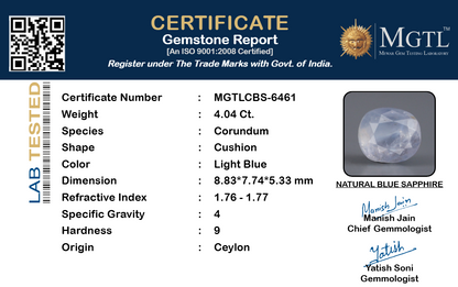 Blue Sapphire (Neelam) Gemstone - 4.04 Carats