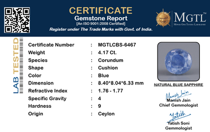 Blue Sapphire (Neelam) Gemstone - 4.17 Carats