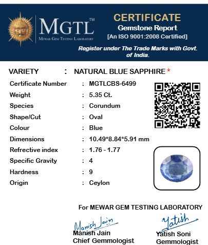 Blue Sapphire (Neelam) Gemstone - 5.35 Carats