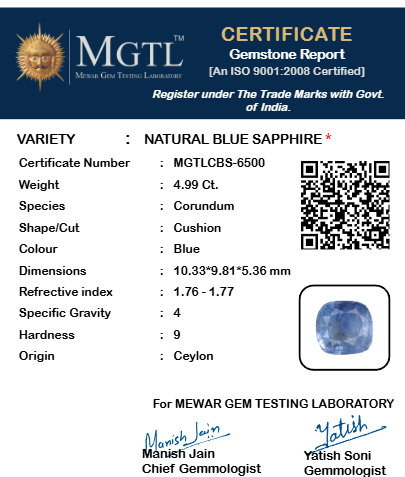 Blue Sapphire (Neelam) Gemstone - 4.99 Carats