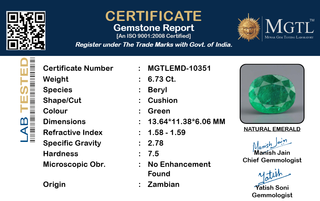 Emerald (Panna) Gemstone - 6.73 Carats
