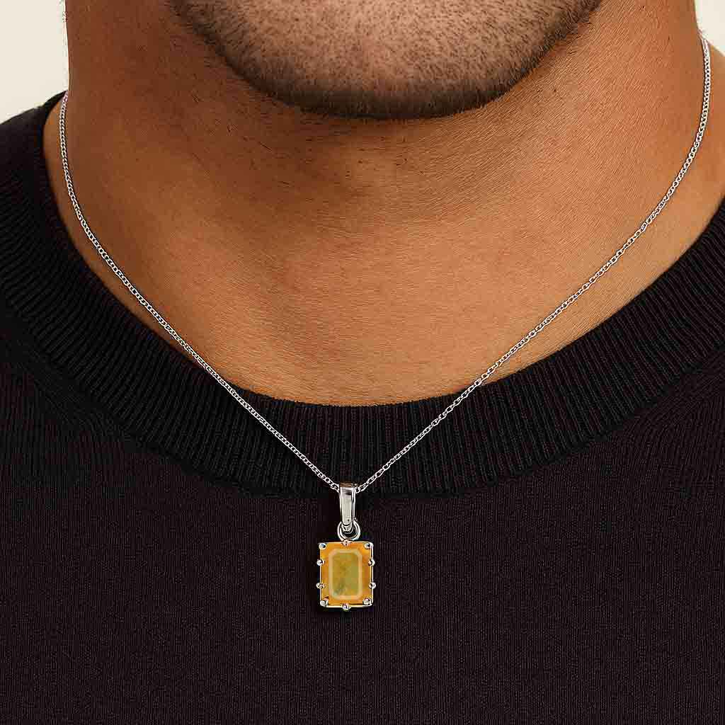 Luxury Designer Sterling Silver Yellow Sapphire Pendant