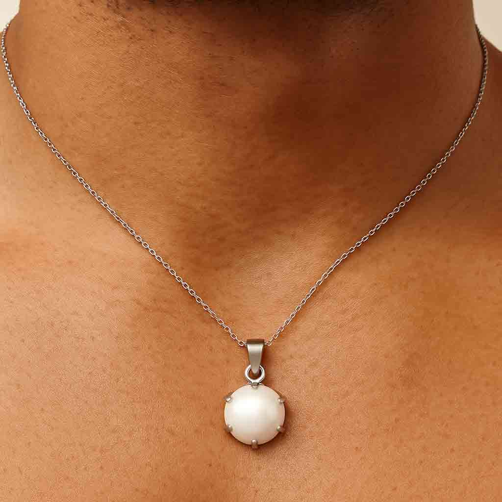 Vintage Style Sterling Silver Pearl Stone Pendant