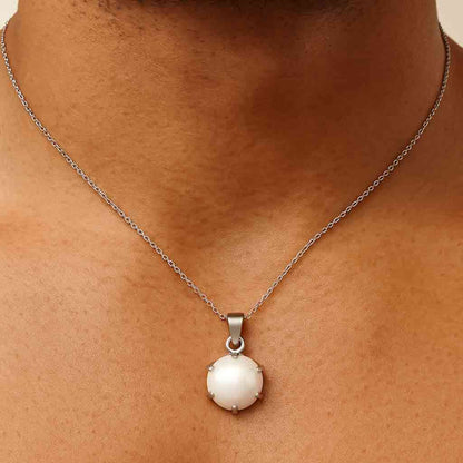 Vintage Style Sterling Silver Pearl Stone Pendant