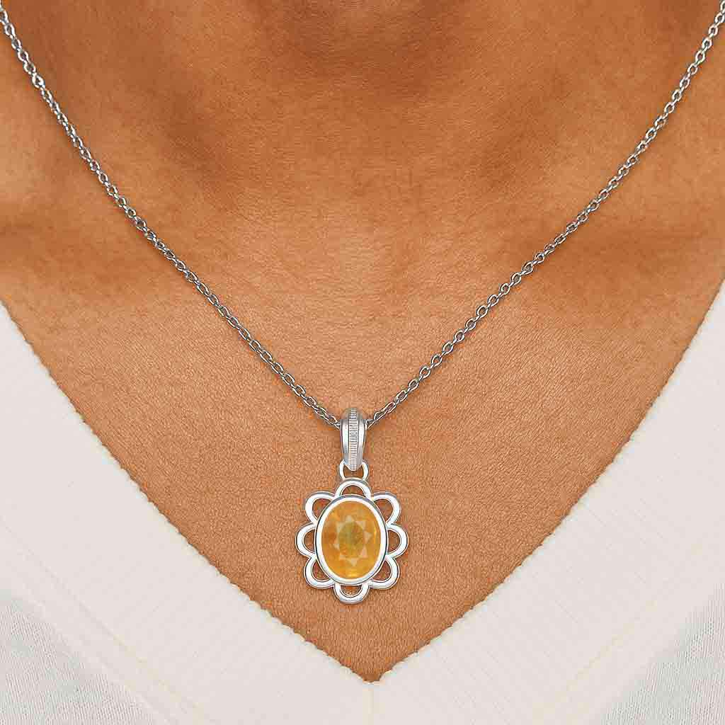 Modern 925 Silver Yellow Sapphire Stone Pendant