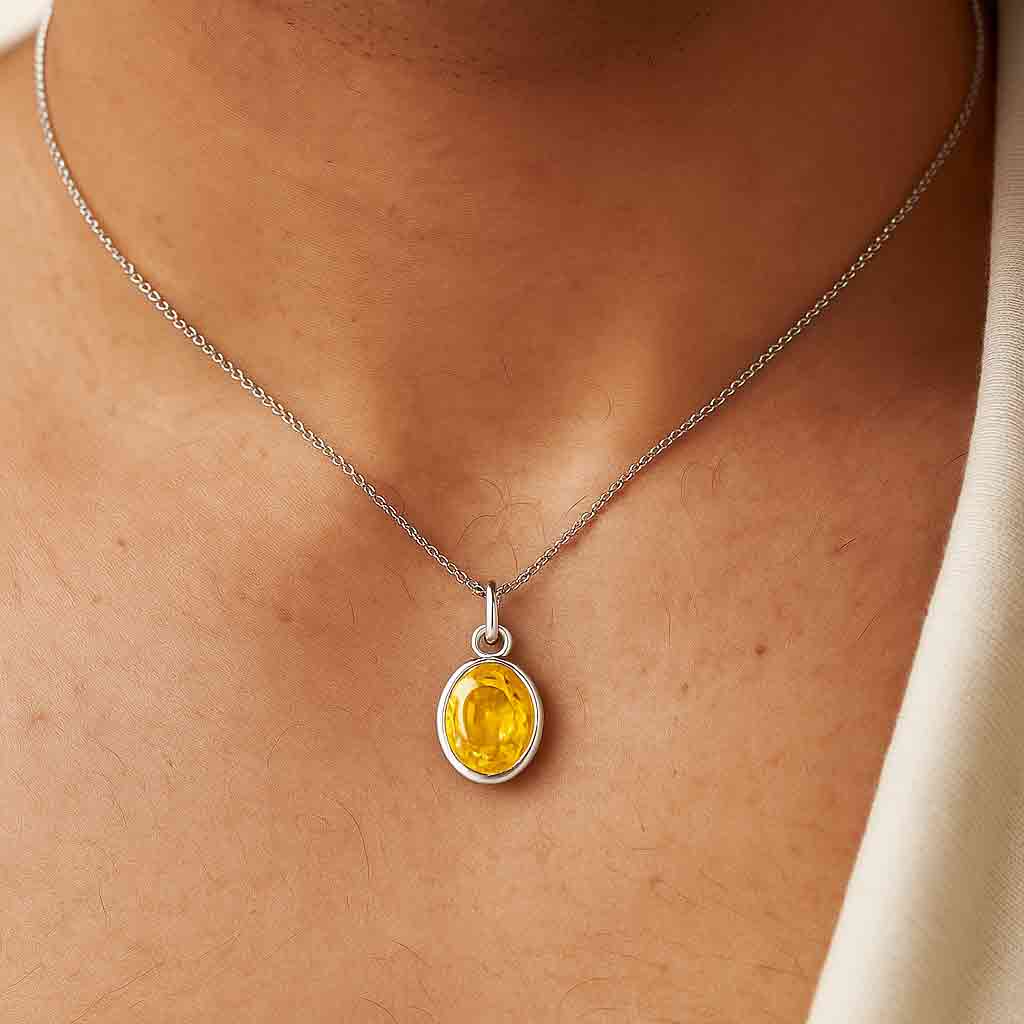 Premium Sterling Silver Yellow Sapphire Stone Pendant