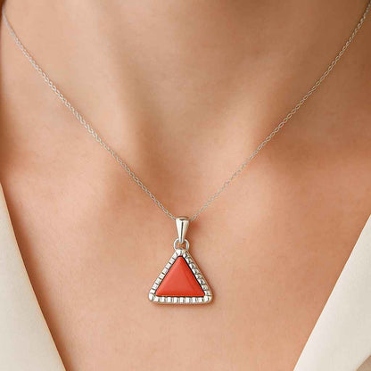 Premium Royal Sterling Silver Triangle Red Coral Pendant