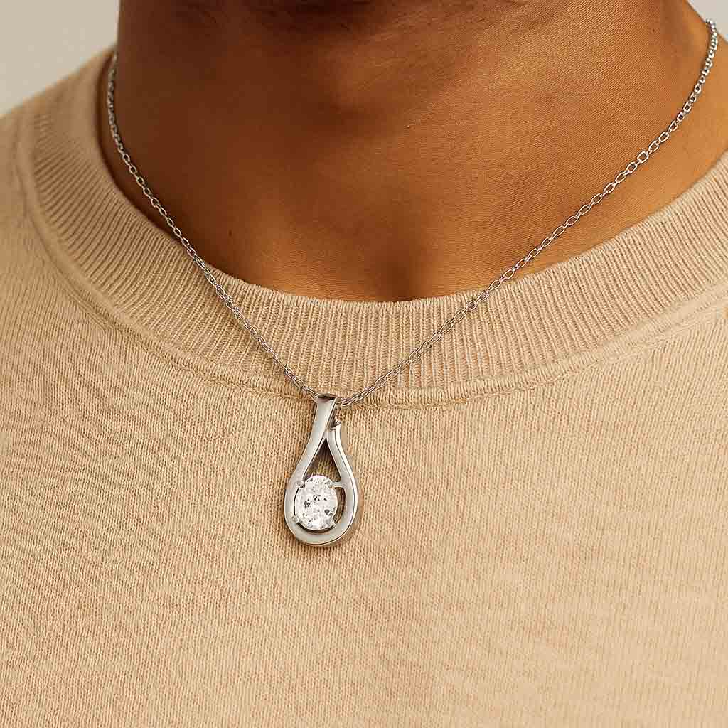 Bold & Stylish Sterling Silver Zircon Stone Pendant