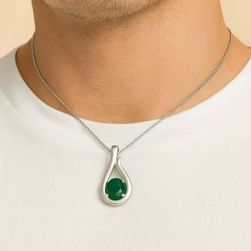 Modern 925 Sterling Silver Emerald Stone Pendant