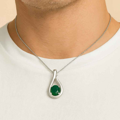 Modern 925 Sterling Silver Emerald Stone Pendant