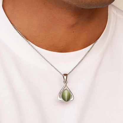 Classic Pure Sterling Silver Cat's Eye Stone Pendant