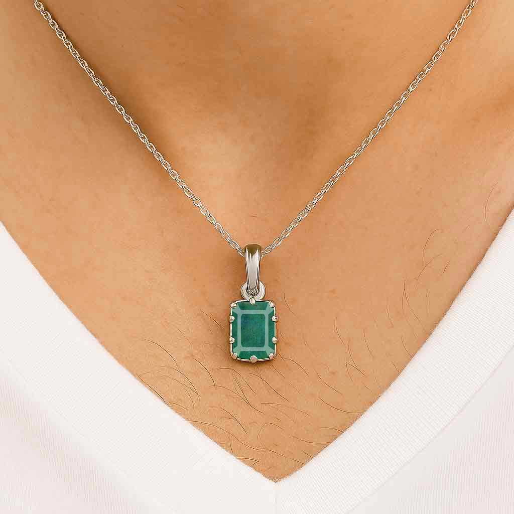 Classic Sterling Silver Emerald Stone Pendant