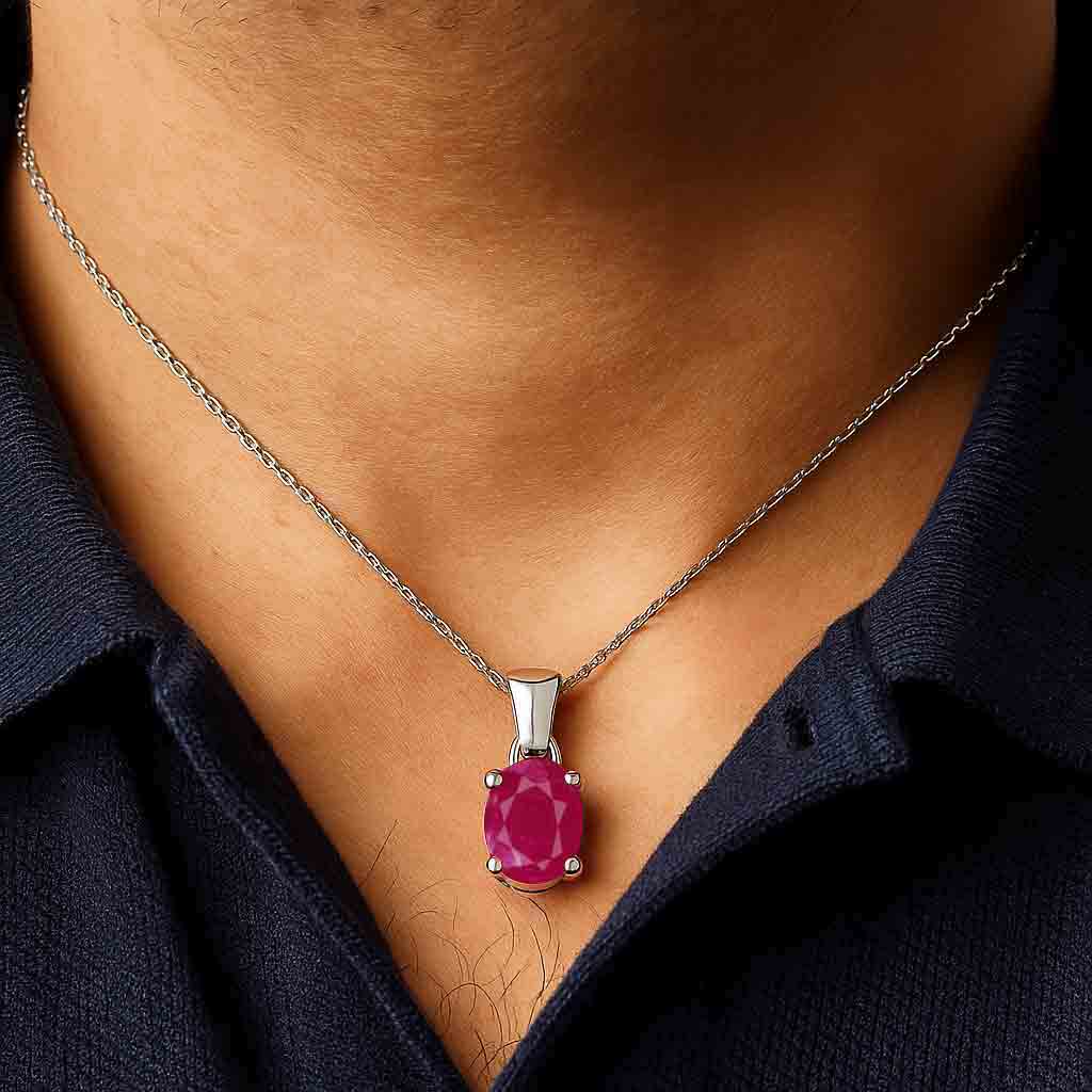 Luxury Designer Ruby Stone Pendant in Pure Silver