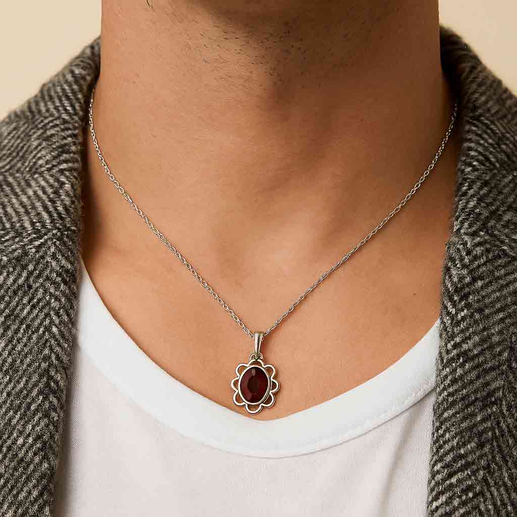 Modern 925 Silver Hessonite Garnet Stone Pendant