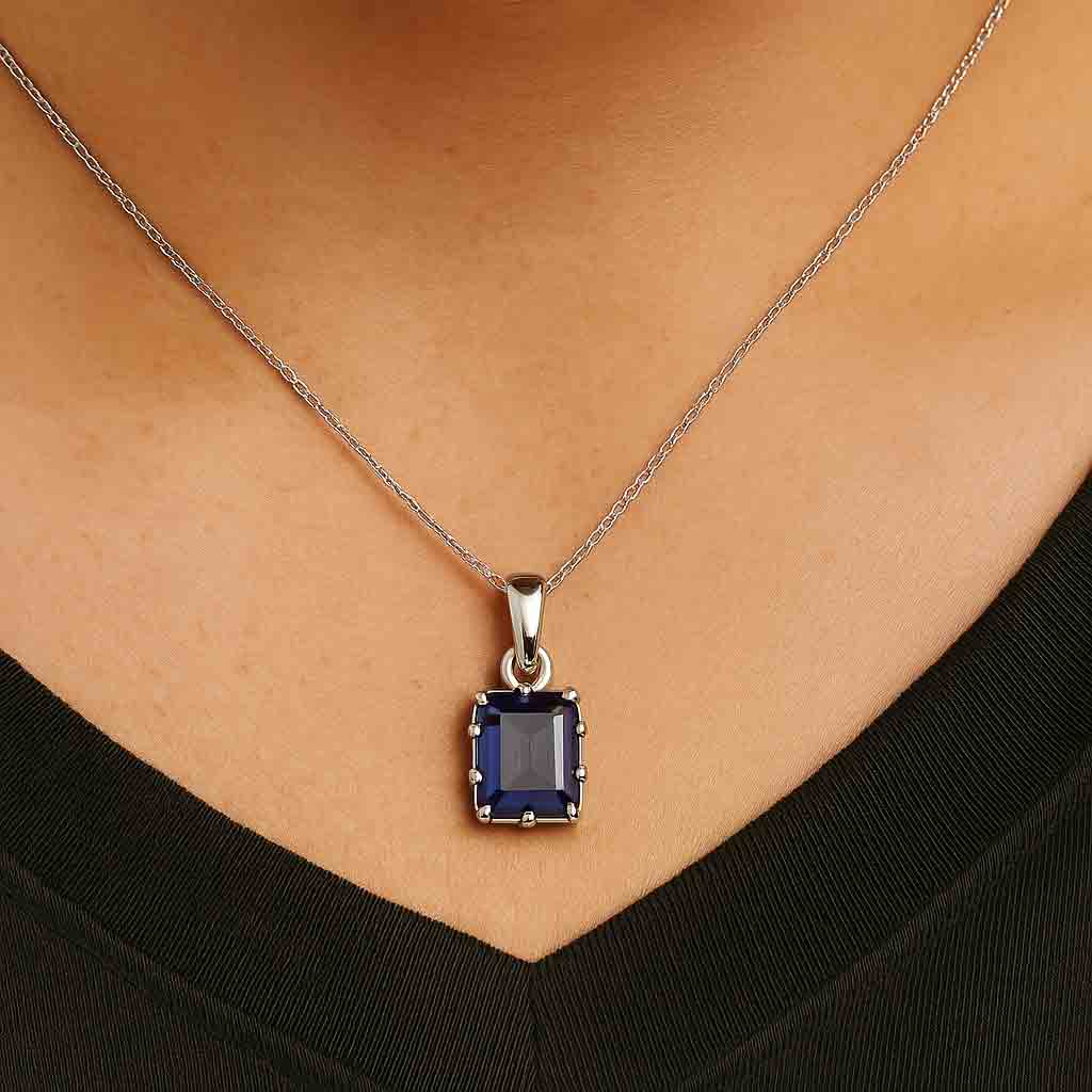 Classic Sterling Silver Blue Sapphire Pendant