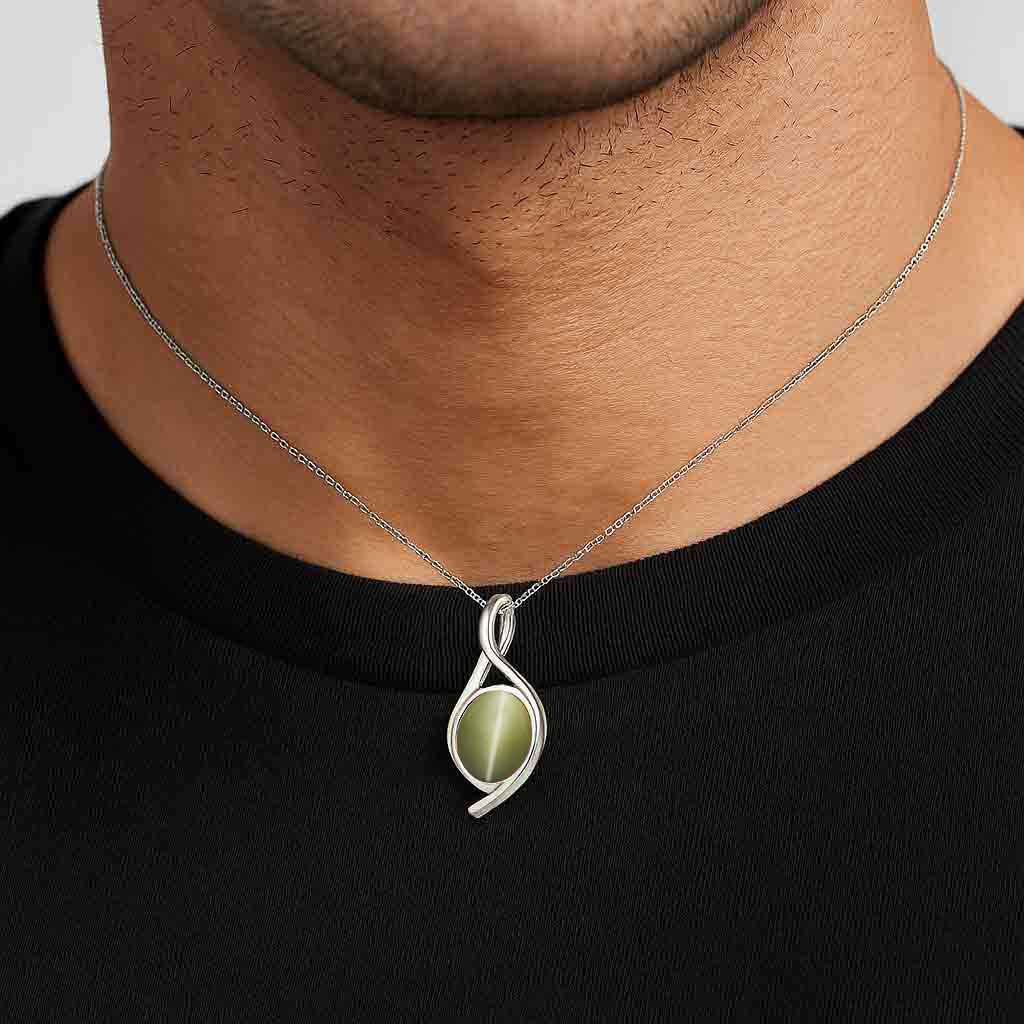 Luxury Designer Cat's Eye Gemstone Pendant in 925 Sterling Silver