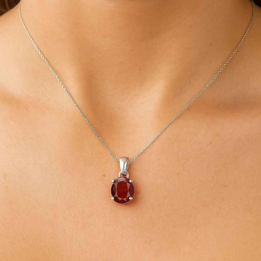 Stunning Sterling Silver Hessonite Garnet Stone Pendant