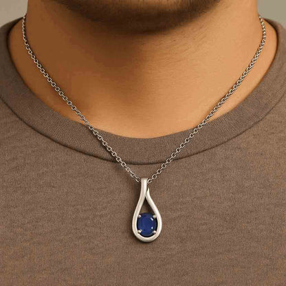 Vintage Style Blue Sapphire Pendant in Sterling Silver