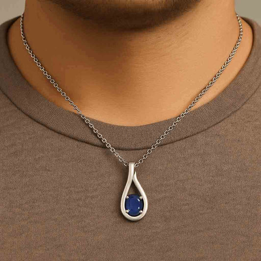 Vintage Style Blue Sapphire Pendant in Sterling Silver