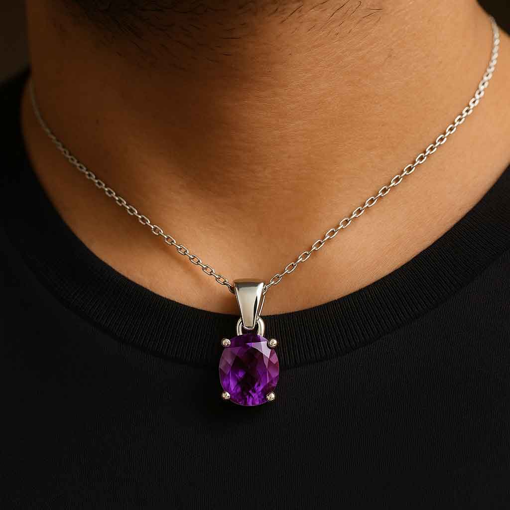 Elegant Pure Sterling Silver Amethyst Stone Pendant